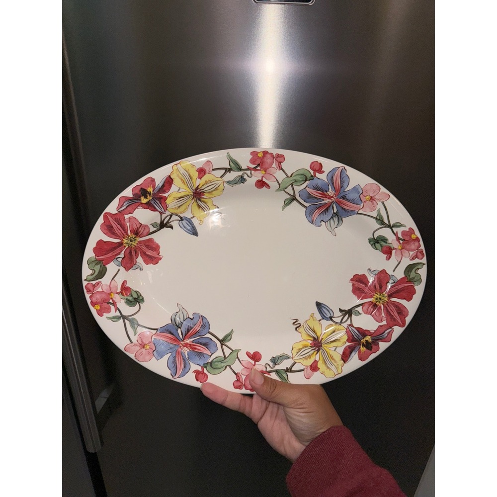 Gien France Clematites Floral Oval‎ Serving Platter Dishwasher Proof
